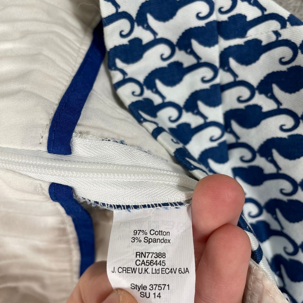 J Crew Seahorse Print Shorts Womens 0 Blue Nautical Stretch Chino Side Zip - Picture 5 of 11